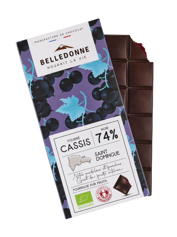 Belledonne -- Tablette fourrée - chocolat noir 74% cassis - 80 g