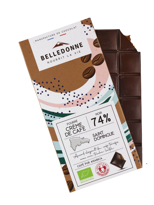 Belledonne -- Tablette fourrée - chocolat noir 74% crème de café - 80 g