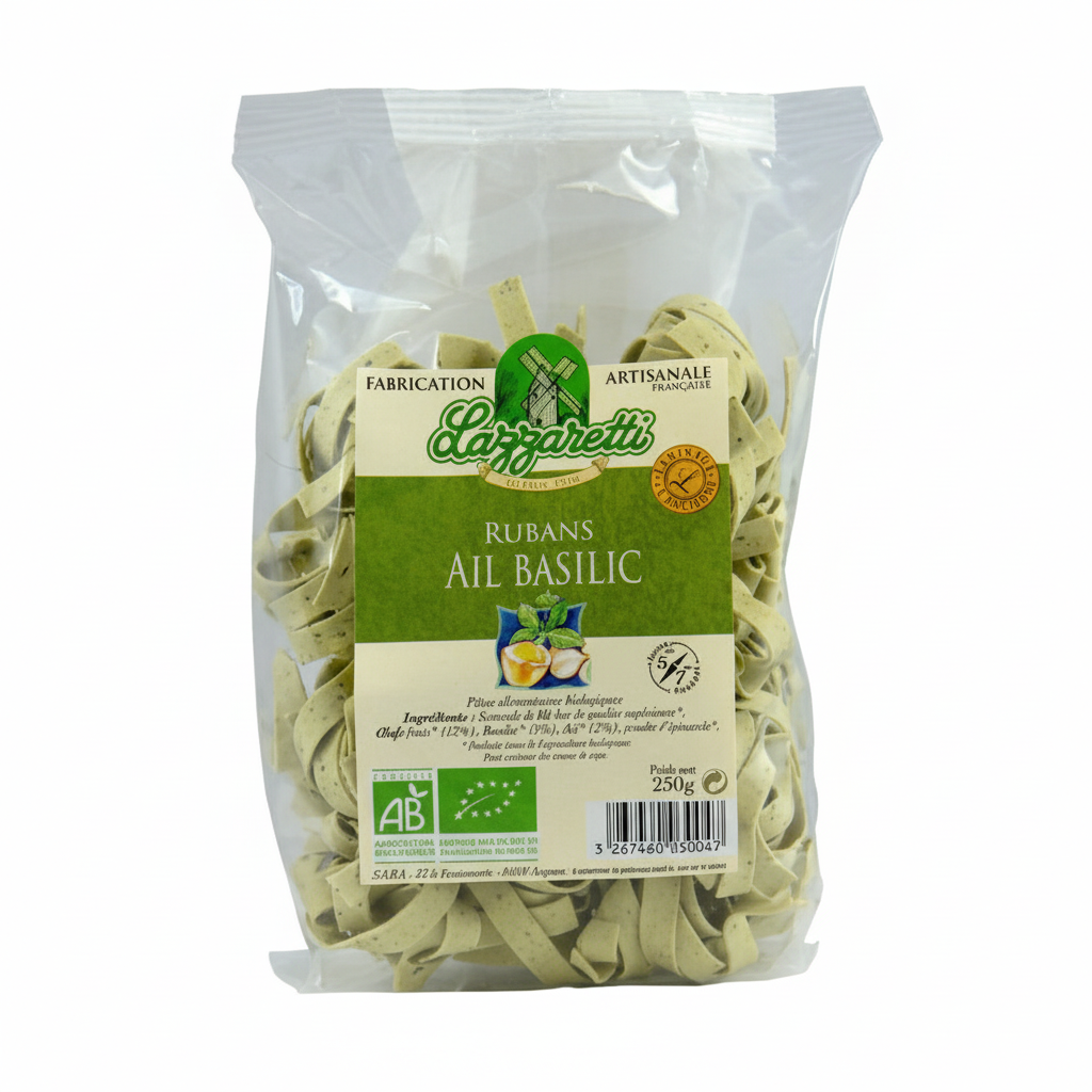 LAZZARETTI -- Tagliatelles rubans ail & basilic - 250g