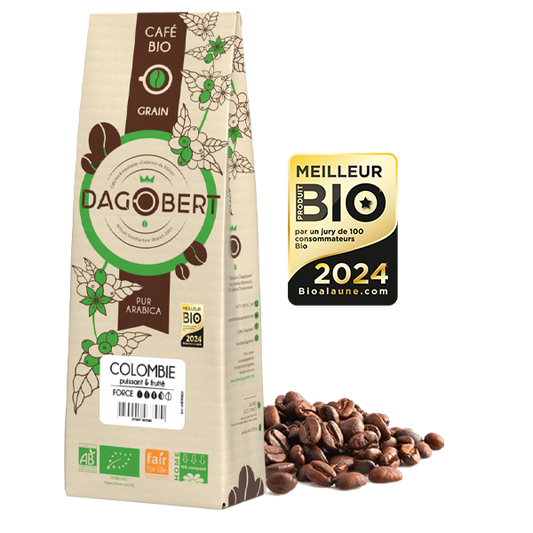 Les Cafés Dagobert -- Colombie 100% arabica, bio et équitable - grains (origine Colombie) - 1 kg